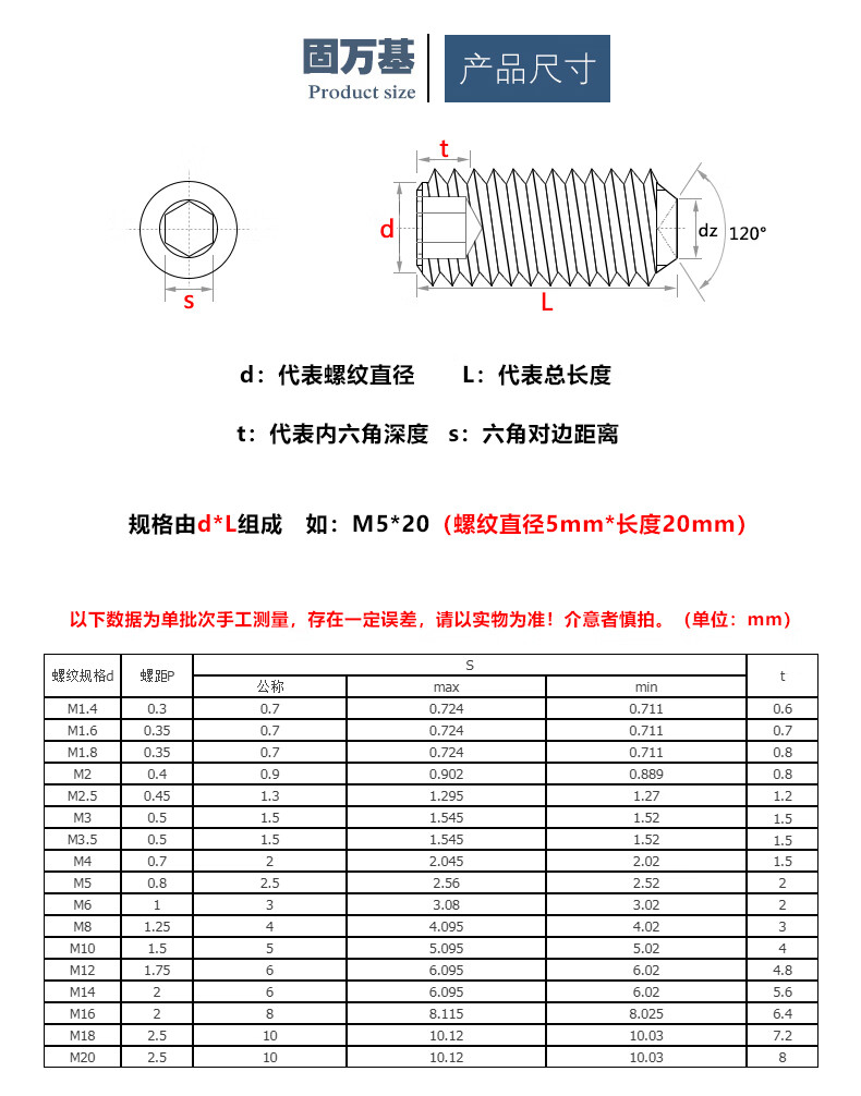 固万基m3m4m5m6m8m10凹端内六角螺丝129级紧定螺丝机米螺钉无头螺丝