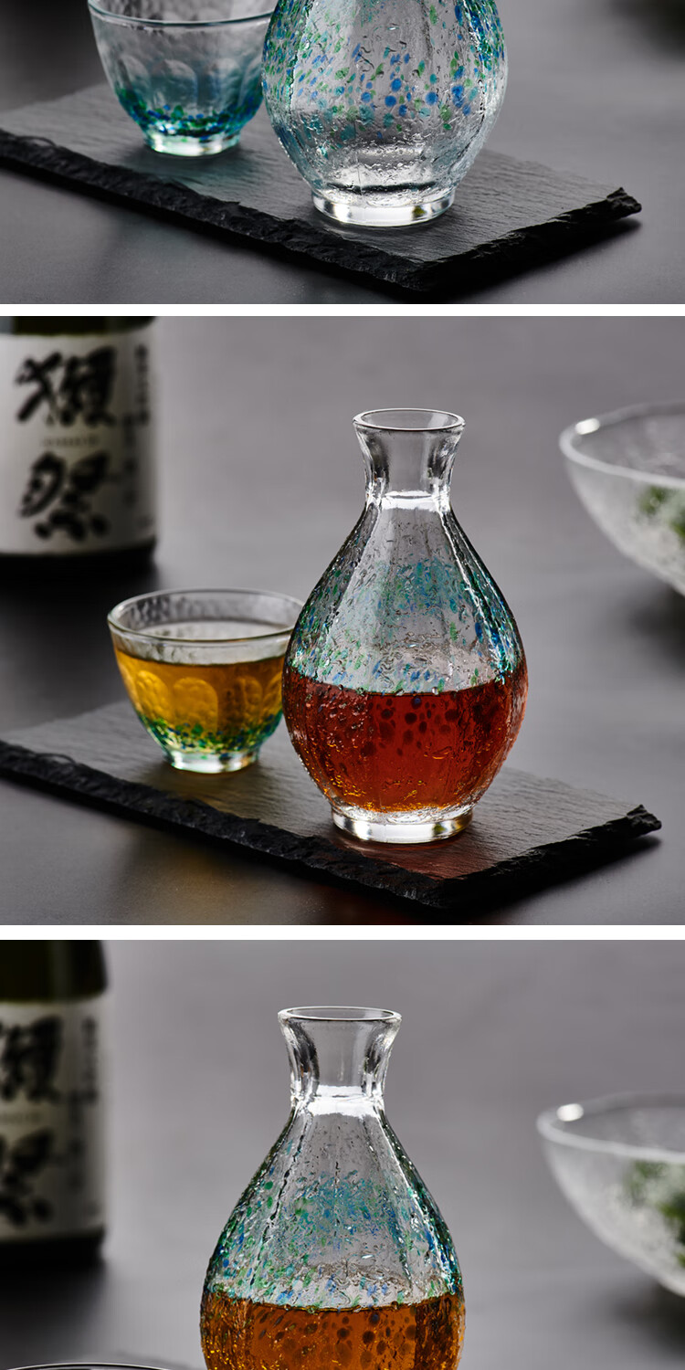 可可屋日本原装进口石冢硝子aderia手工缀花酒壶酒杯酒具清酒烧酒杯