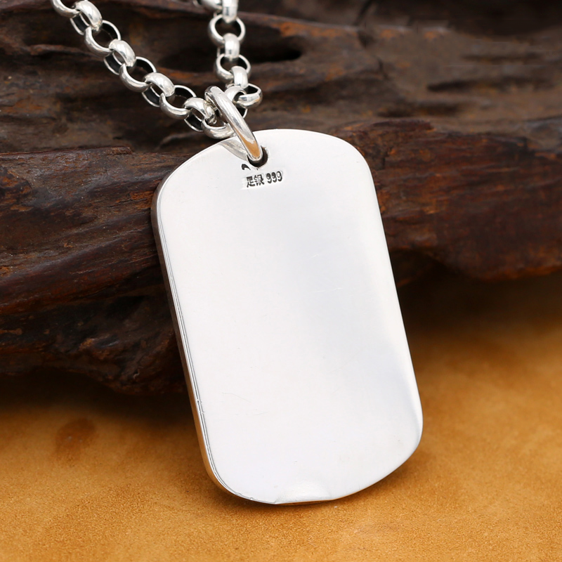 520礼物珠宝999足银银吊牌光面佛牌男女士镜面平板银牌吊坠毛衣链简约