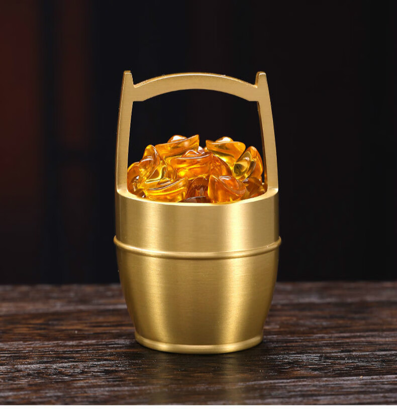 禄协 铜一桶金摆件家用室内全铜小水桶中式家居装饰品礼品工艺品 140g