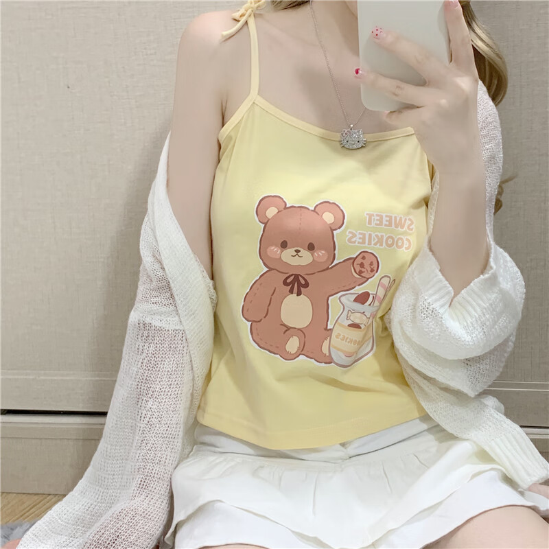 夕薇美夏季新品日系jk软妹吊带背心女卡通动漫无袖甜美上衣可爱女装