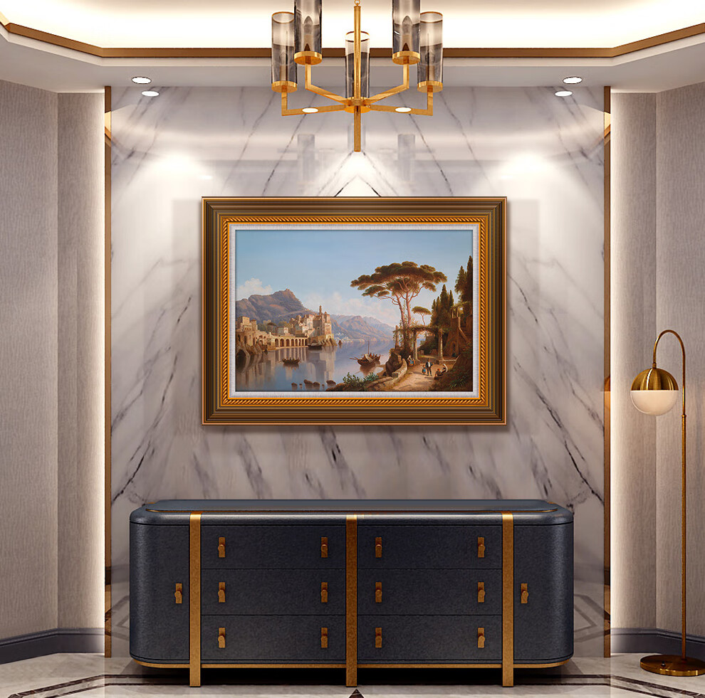 奕境欧式客厅油画装饰画美式风景油画沙发背景墙挂画办公室大厅壁画