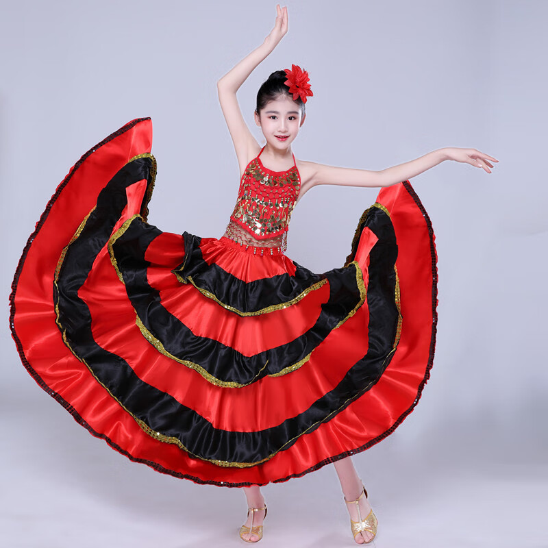 儿童西班牙斗牛士演出服男女童现舞蹈大摆裙幼儿斗牛服表演服装 720度