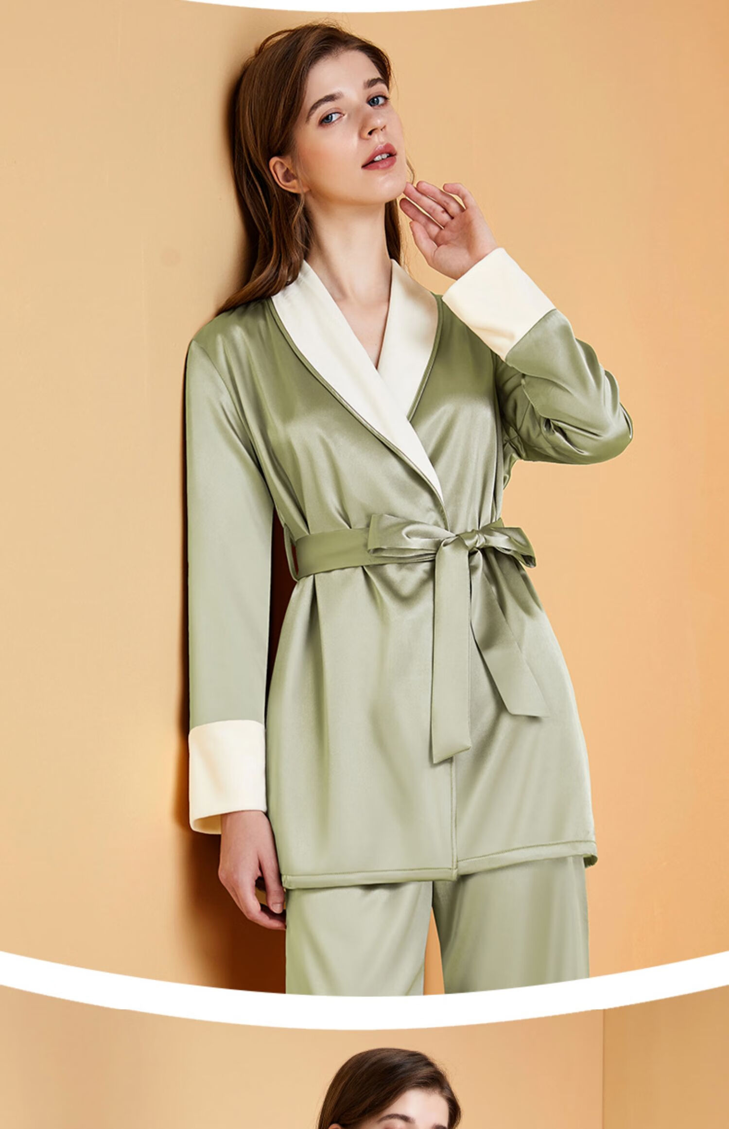 恒源祥欧俏姿女士性感秋冬加绒保暖长袖睡袍两件套加厚睡衣家居服套装