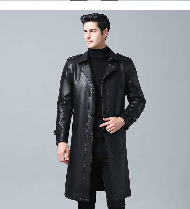 男士真皮皮衣大码男皮夹克皮毛一体加绒加厚皮风衣长款过膝皮大衣大码