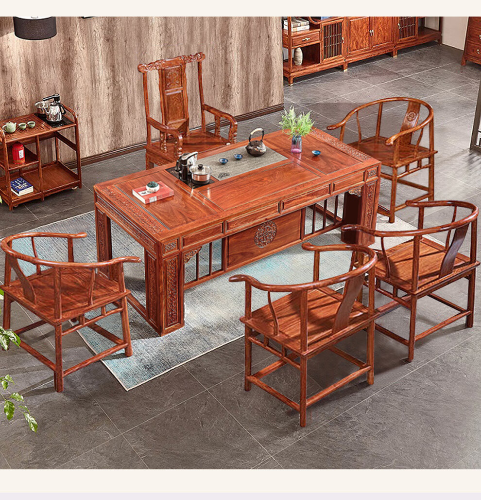 同价618曦世红木家具非洲花梨学名刺猬紫檀茶桌实木新中式茶桌椅组合