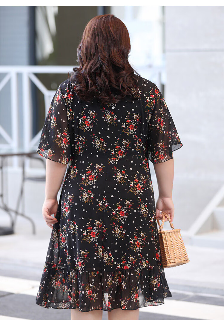 胖mm妇女3040超肥超大号遮肚子显瘦新款大码雪纺连衣裙夏适合胯大腿粗