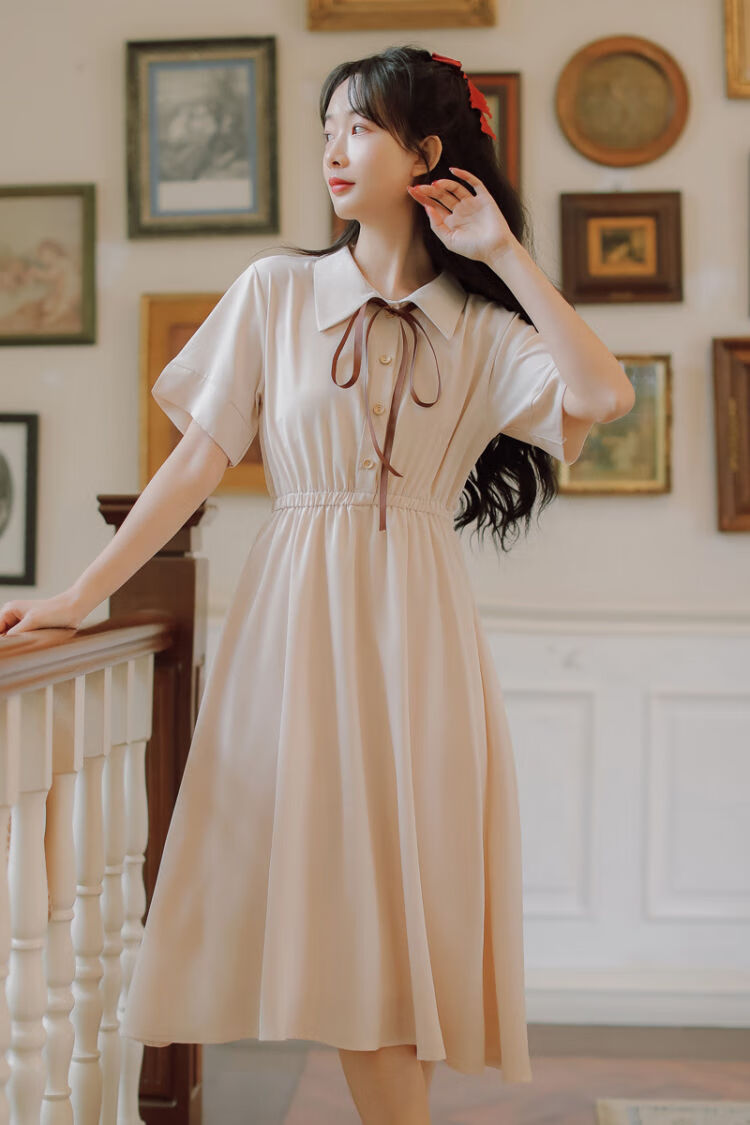 裙子仙女仙森系2020年新款少女夏装初中高中学生甜美衬衫连衣裙 绿色