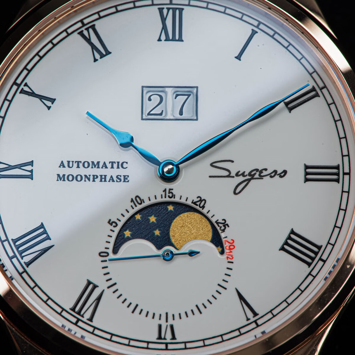 海鸥(seagull)同款suges自动月相机械男表防水蓝宝石男手表支持定制