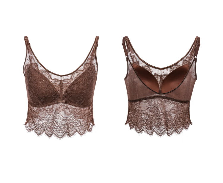 yiner音儿内衣22春新款法式带杯背心花瓣蕾丝美背吊带内衣薄款 白色 l