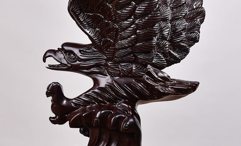 匠令黑檀实木雕刻老鹰摆件檀木头根雕大展鸿图老鹰家居装饰红木工艺品