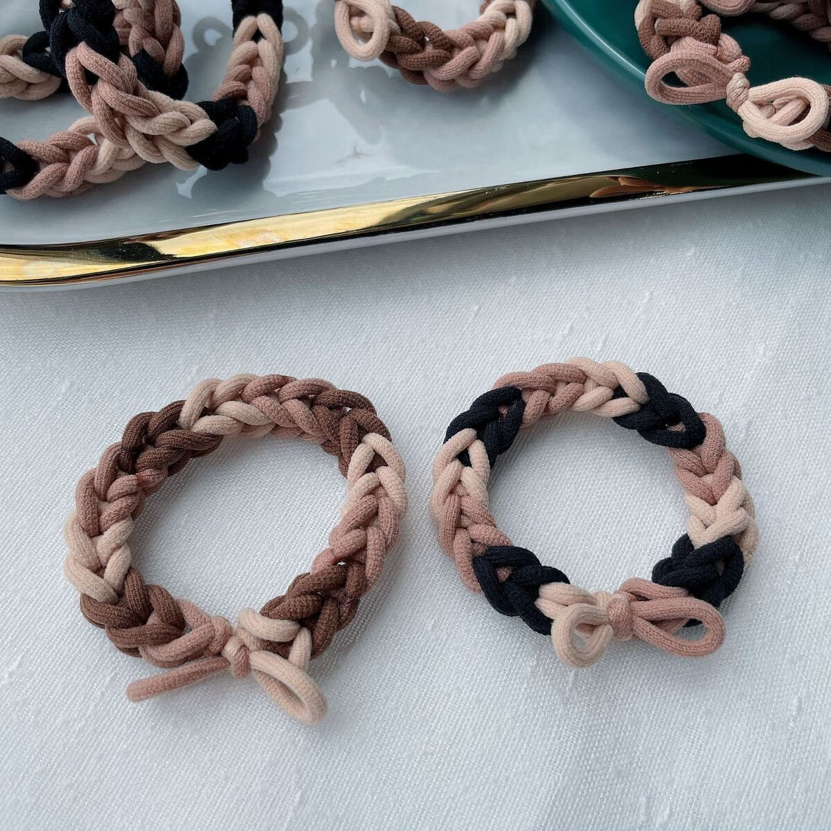 beauty新款奶茶色拼色编织弹力两用手链发圈闺蜜情侣手环发绳发饰发绳