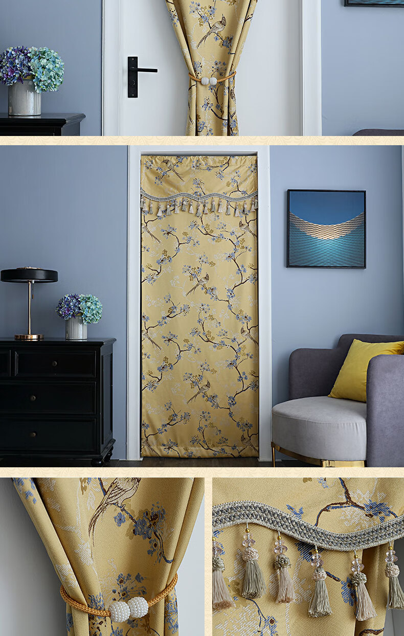 优选好物 新中式门帘隔断帘免钉家用黄色中国风装饰帘子布艺房门帘