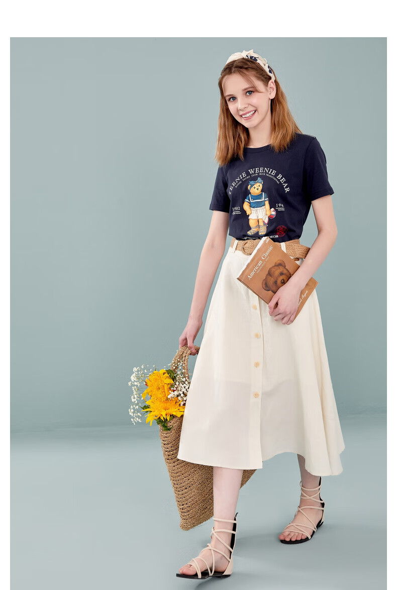 teenieweenie小熊简约半身裙女夏季新款女装乳白色165m