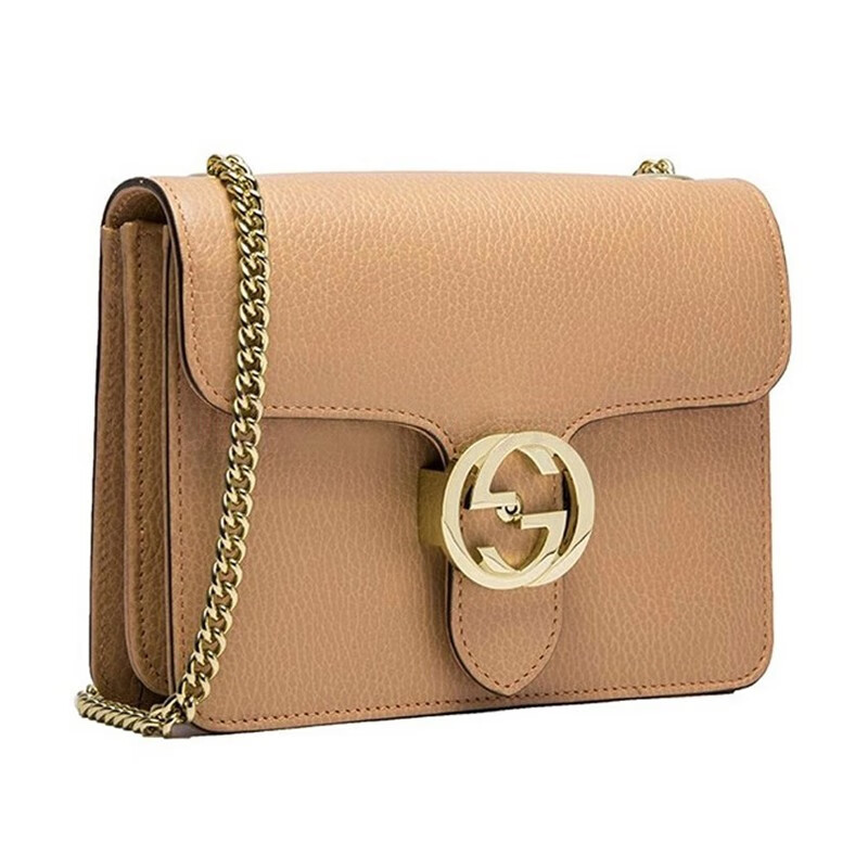 gucci古驰女包奢侈品女士荔枝纹小方包单肩斜挎链条包风琴包米粉色