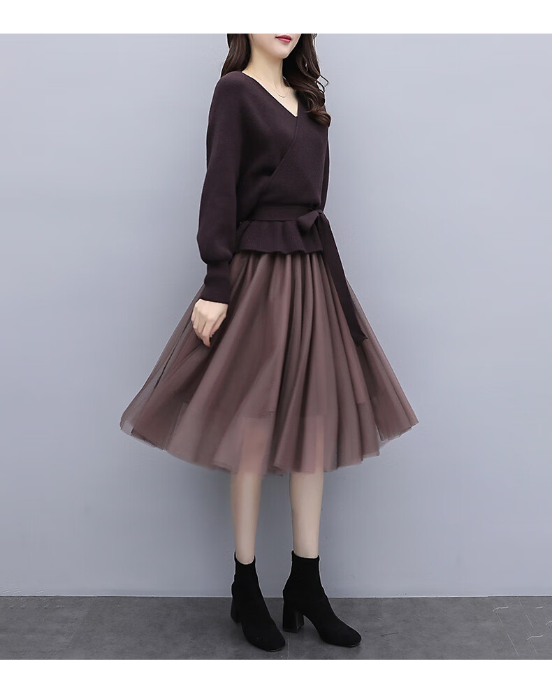 托玛菲 连衣裙套装裙春秋装2020年新款时尚女士高端名媛气质长袖针织