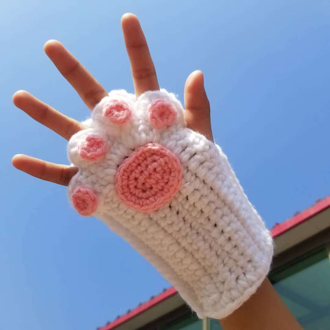 diy手工制作手套diy猫爪手套手工编织手套猫爪自制作材料包毛线可爱半