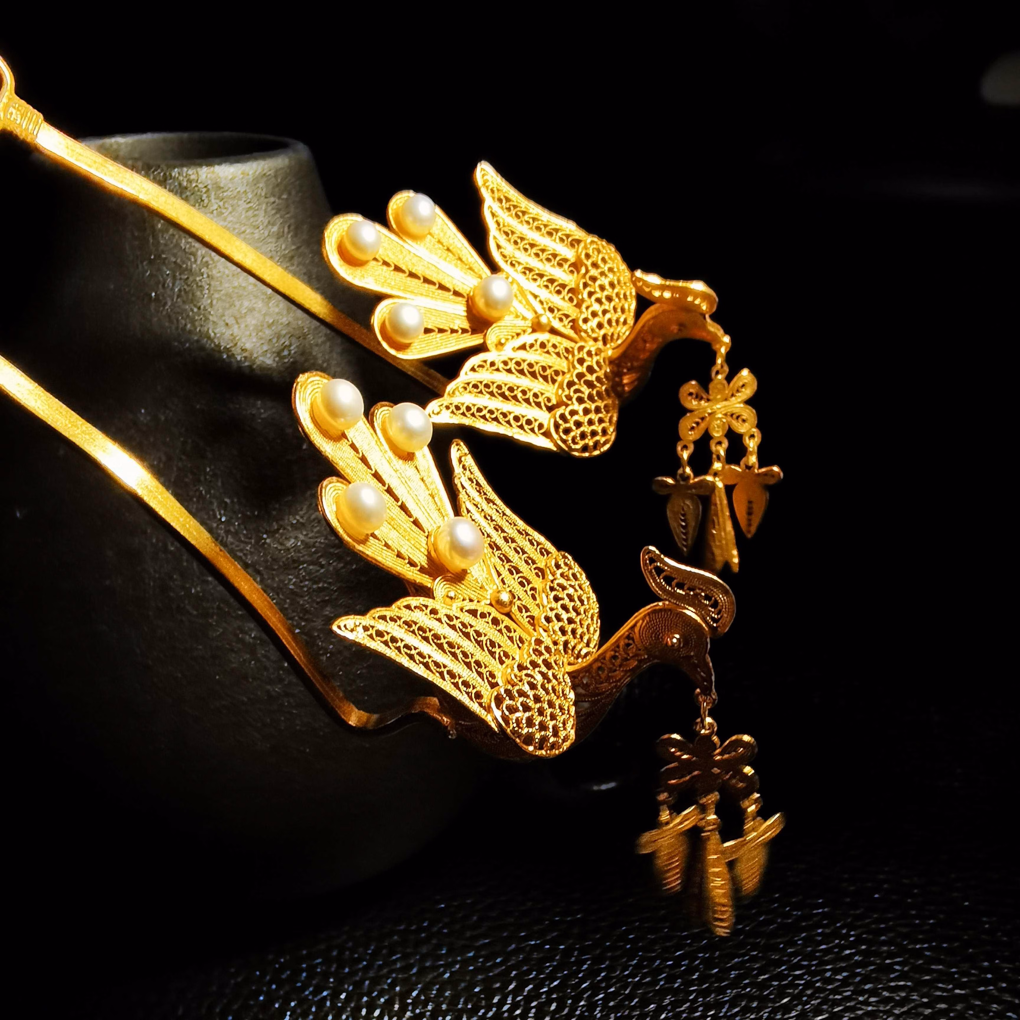 99银发簪手工花丝银丹凤朝阳簪子步摇流苏发饰银饰品新娘 簪子素银款