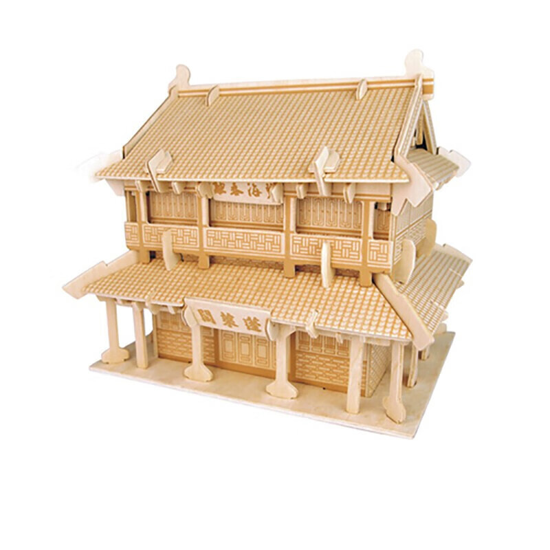 定制木制建筑模型木质立体拼图建筑手工拼装模型木头房子拼插积木制