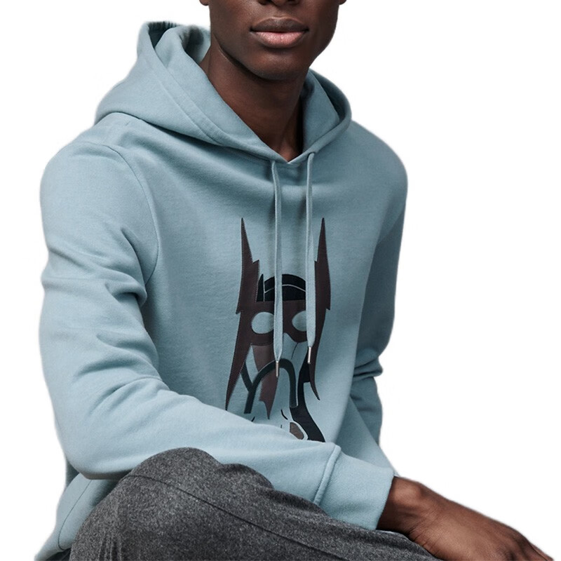 爱马仕(hermes) 2020秋冬新款男装棉质长袖皮革贴片连帽衫卫衣 深绿色