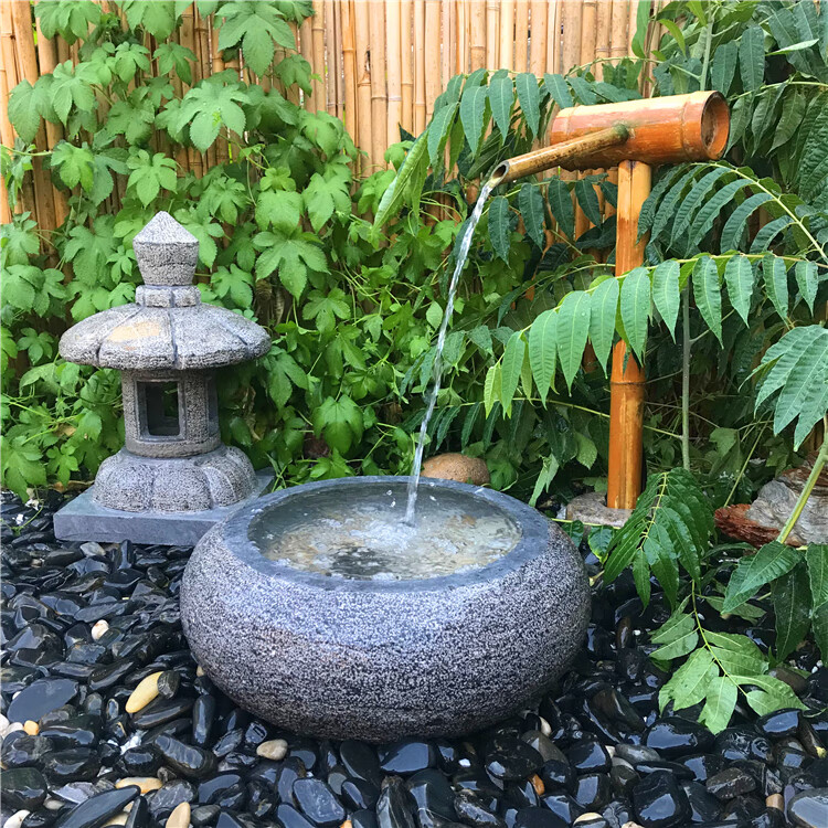 日式流水石钵户外日式庭院流水小景观石盆流水水景石槽流水摆件 支持