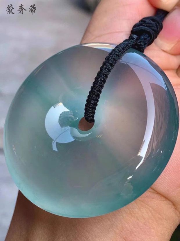 蔻奢蒂蓝水平安扣翡翠吊坠冰种玉佛飘花度母观音颈饰玉坠挂件女