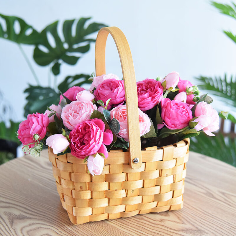 花篮装饰藤编插花篮手提篮子送礼鲜花篮竹编木质摆件玫瑰编织花盆