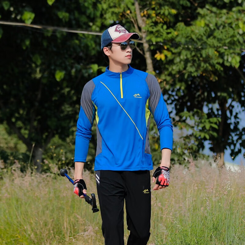 爬山装备衣服户外登山徒步速干衣男长袖速干t恤运动立领弹力透气防晒