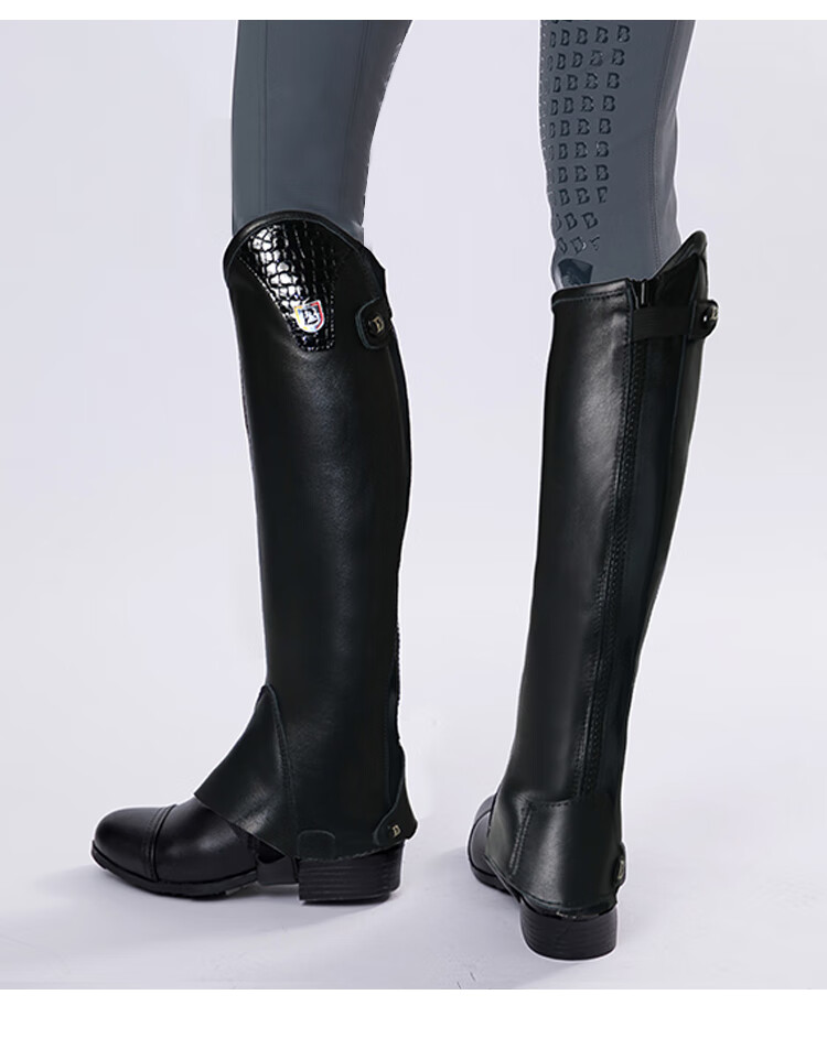 骑马护腿耐磨透气骑士装备软皮牛皮马术护腿骑士护腿马具黑色xs