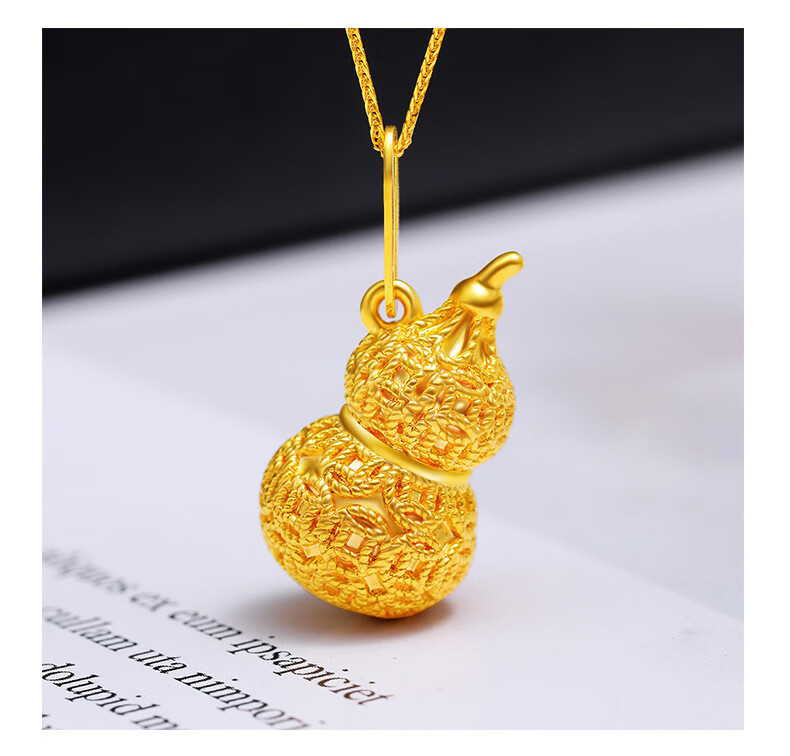 老凤凰 生日礼物 18k金镂空宝石福禄葫芦吊坠母亲节礼品镶嵌玛瑙引流