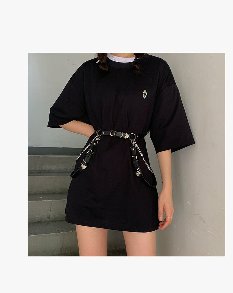 征涩新款背带链原宿暗黑多用腰链背带链嘻哈潮范腰带酷朋克爱心腰链腿