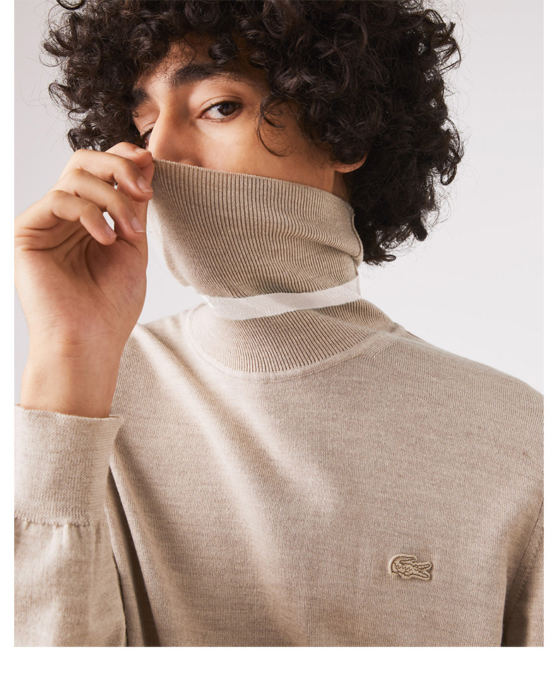 lacoste法国鳄鱼男装20春夏新款时尚高领保暖针织毛衣男ah1959 hab/浅