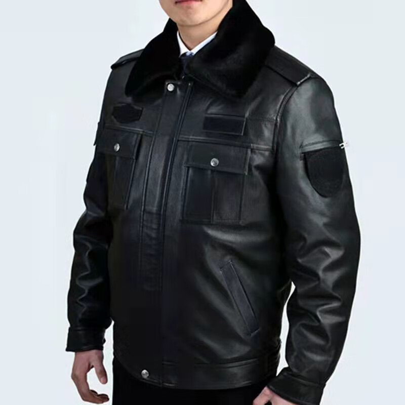 凡客诚品(vancl保安工作服保安棉衣冬季牛皮皮衣防寒棉服皮夹克执勤皮