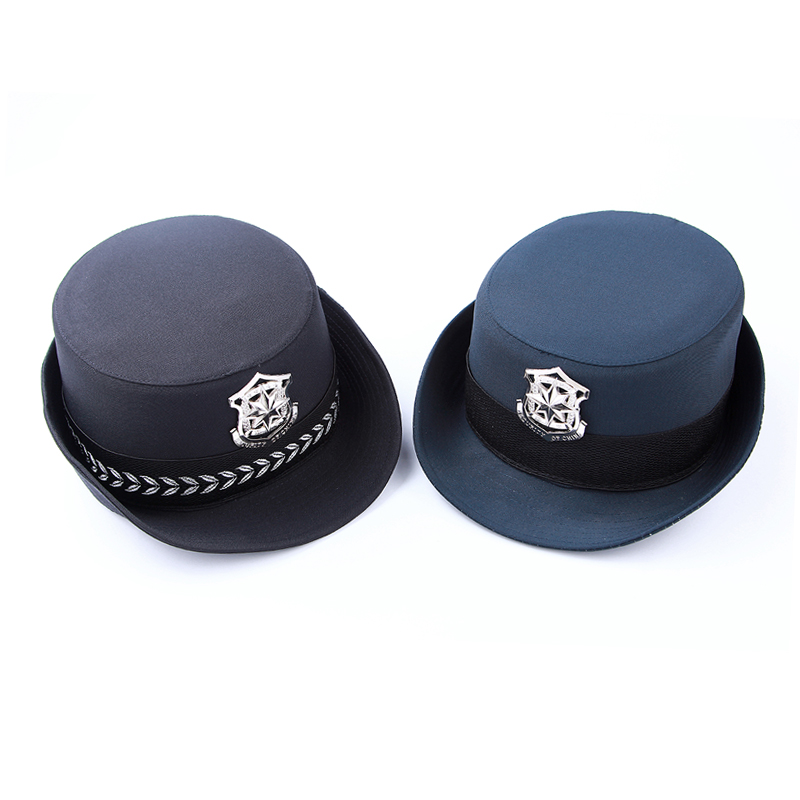 保安女式卷边大檐帽保安帽子翻边帽保安服大沿帽西垣藏青色卷边帽帽徽