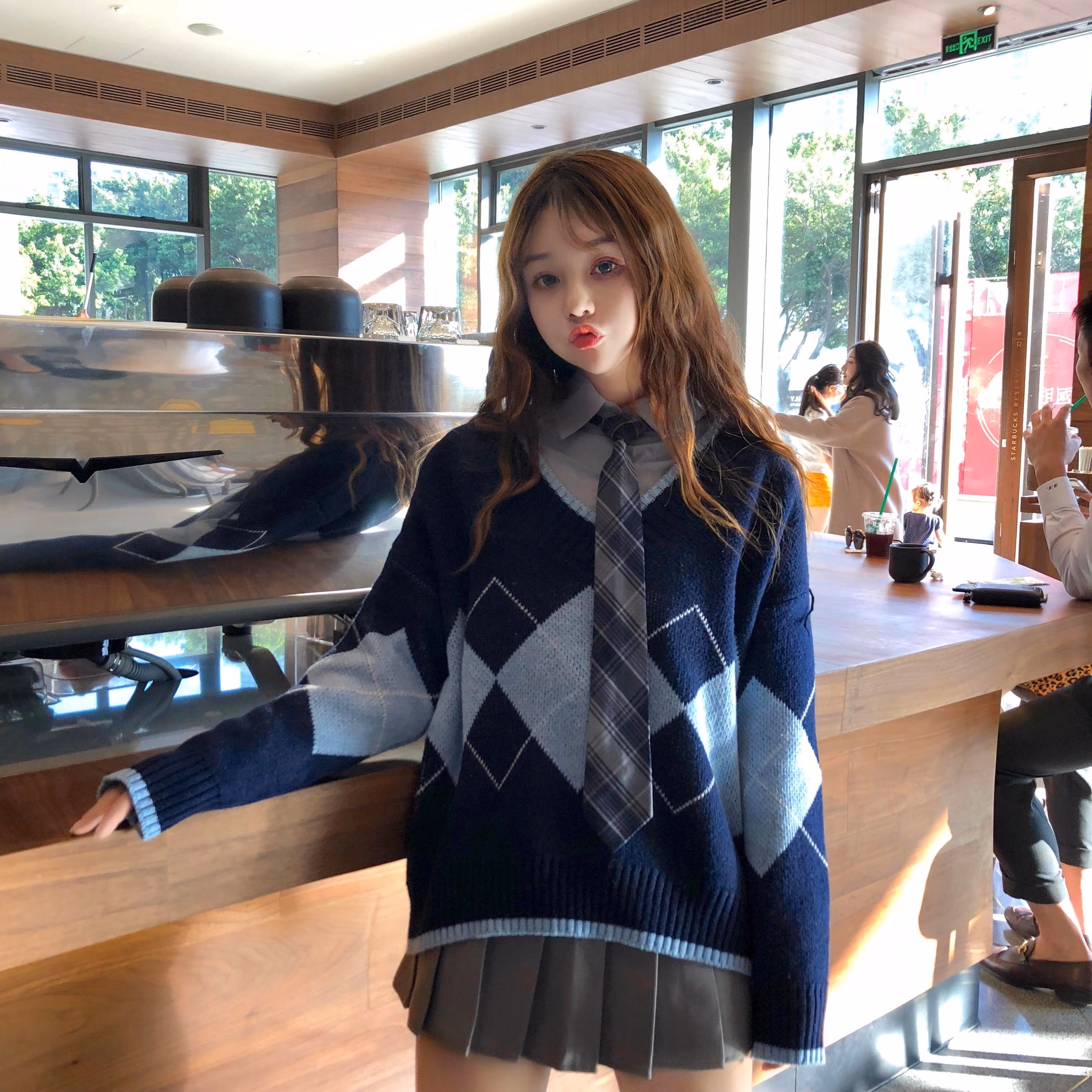 浪莎 新品秋冬季日系毛衣两件套学院风可爱jk制服套装全套百褶裙子