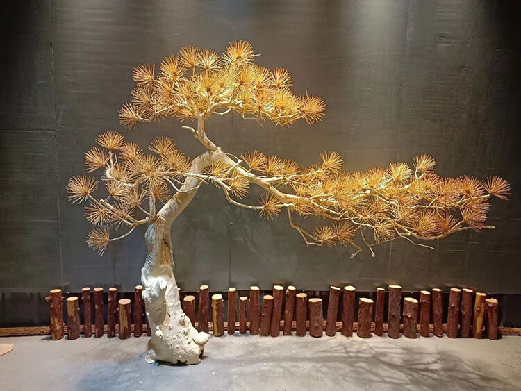 仿真迎客松室内造型树假树大型枯木实木枯树装饰造景松树盆景摆件 1