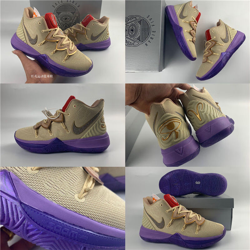 欧文5代篮球鞋笑脸埃及上帝之眼涂鸦奶油黑白男女款气垫耐磨战靴6