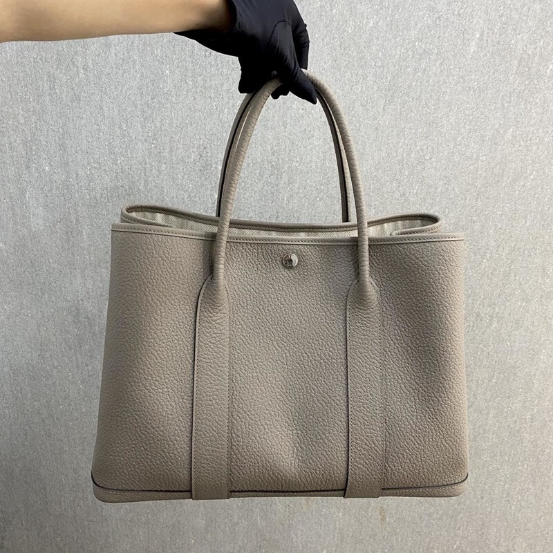 party36 花园包 女士手提包 爱马仕女包 奶油白帆布拼皮 d刻