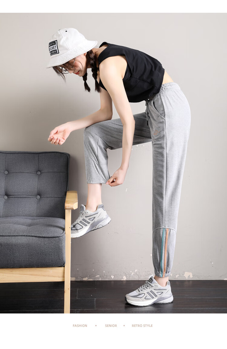 欧丝卡运动裤女夏季显瘦韩版宽松卫裤高腰束脚夏天哈伦裤女士休闲裤