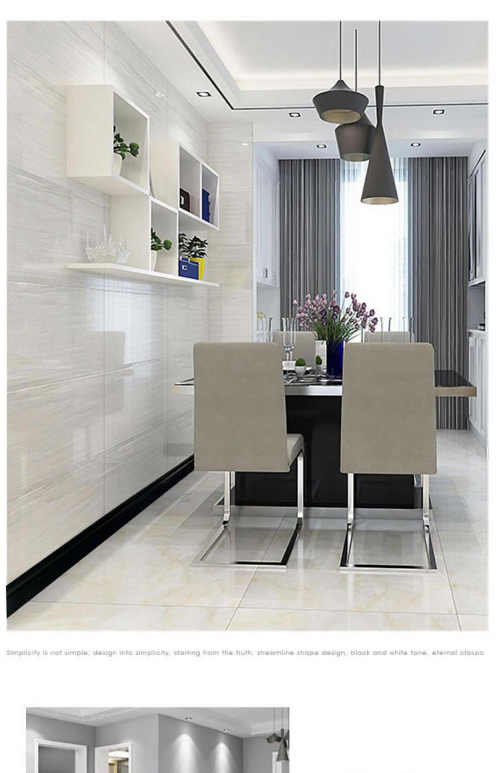 踢脚线瓷砖白色全瓷贴脚线大理石石材地极窄内嵌黑金花客厅脚线砖 8x