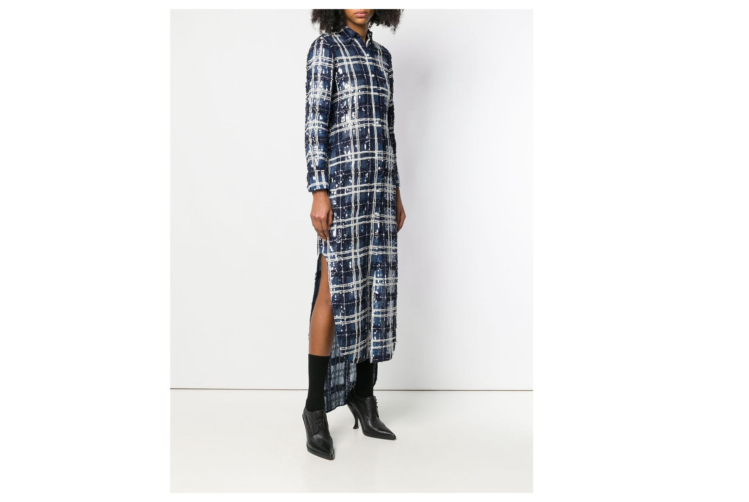 汤姆 布朗(thom browne)20秋冬女士thom browne 格纹亮片衬衫裙 蓝色