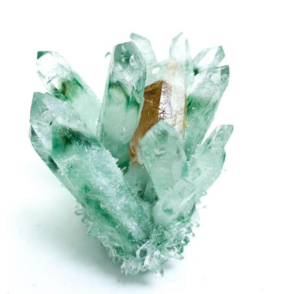 岚珊 天然黄绿幽灵共生水晶簇原石原矿标本摆件首饰消磁装饰装饰礼品