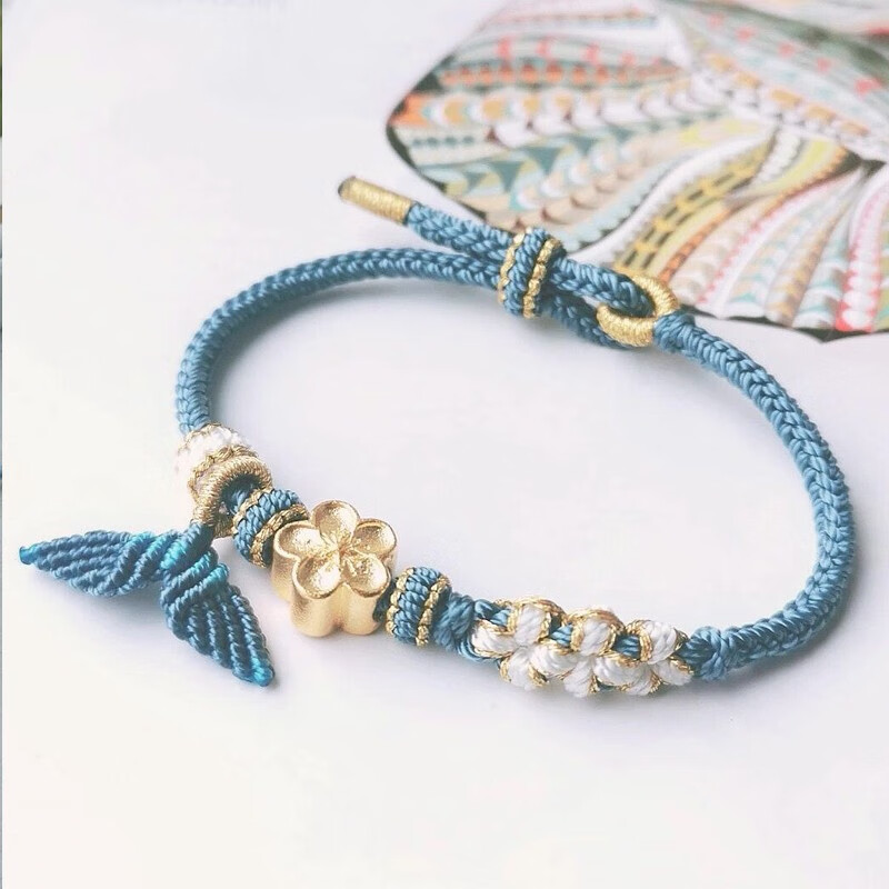 瑞诺黄金人鱼尾桃花手链女士与君初相识手绳首饰品时尚款手工编织首饰
