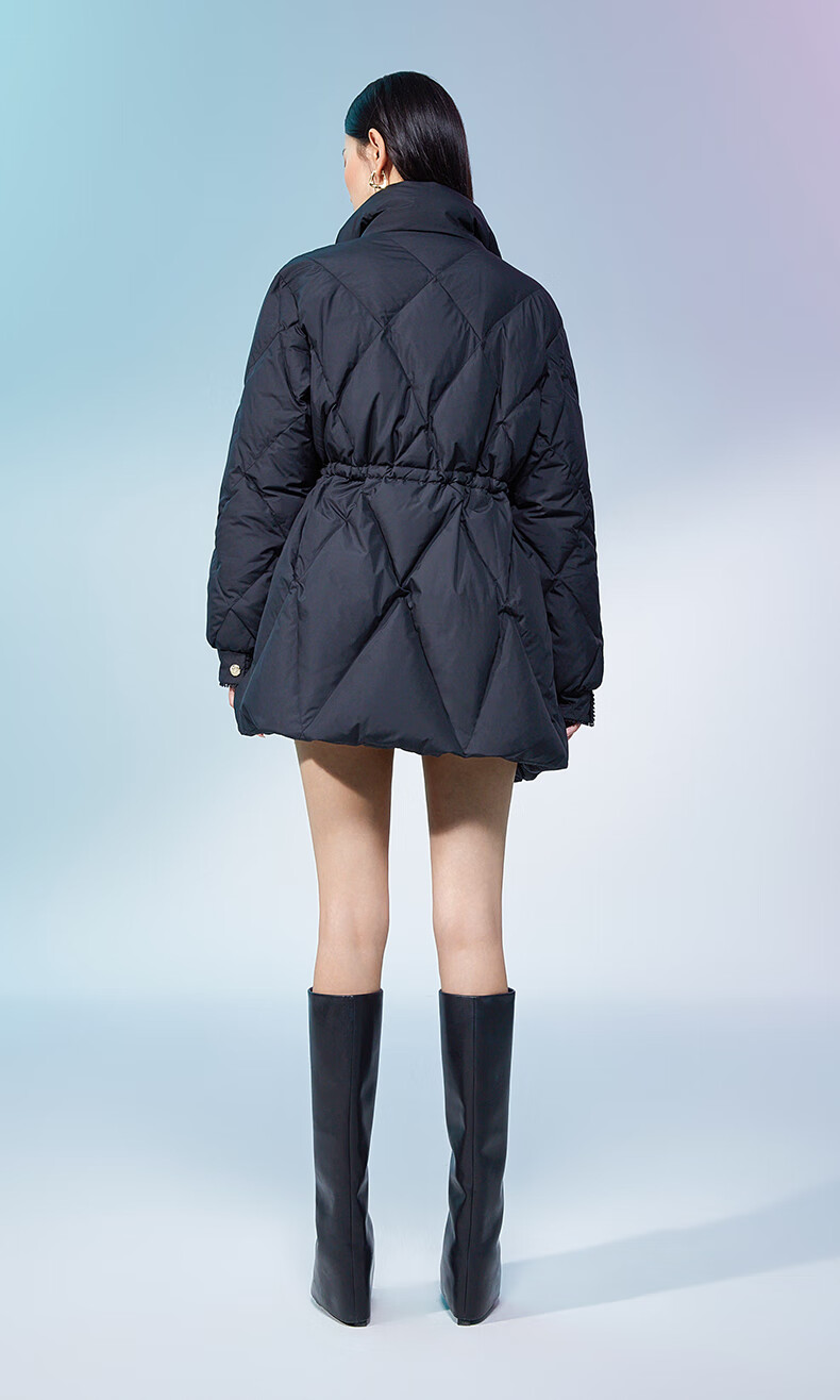 ochirly欧时力 小香风中长款羽绒服女 2022新款秋冬轻薄保暖外套 黑色