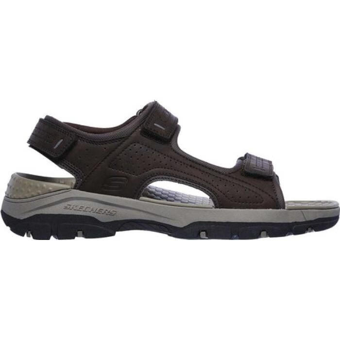 skechers斯凯奇男士凉鞋露趾一字带粘扣纯色防滑缓震舒适运动凉鞋