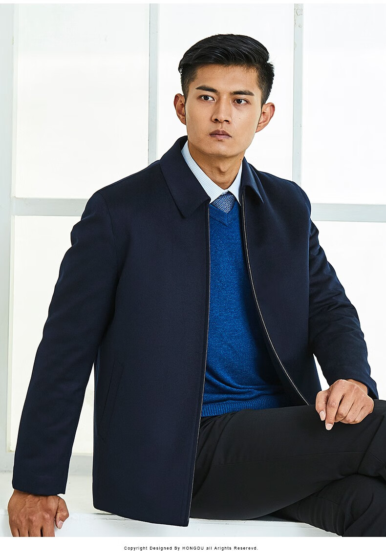 红都秋冬新款白鹅绒羽绒夹克中年男装羊毛夹克领导中年夹克男jt32581