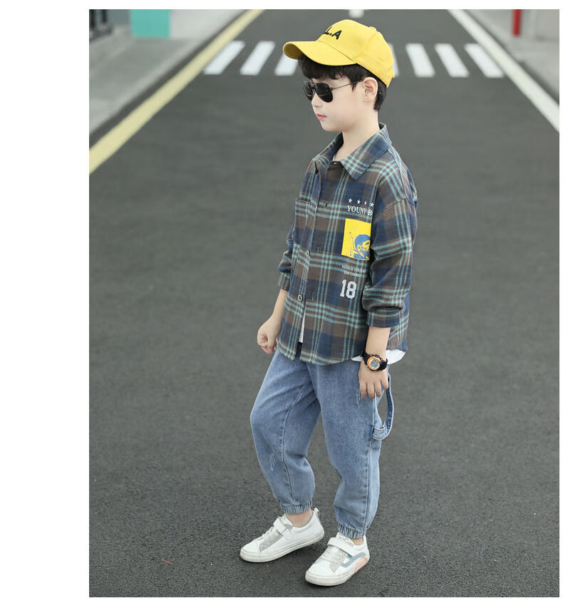 新上市 迪士尼(disney)男童长袖衬衫秋装2020新款儿童纯棉格子衬衣
