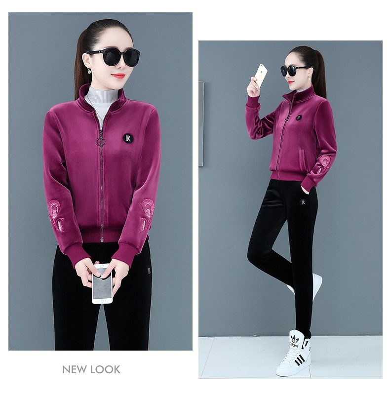 博益正华春秋季棉质运动套装女2021新款开衫立领套头宽松时尚洋气休闲