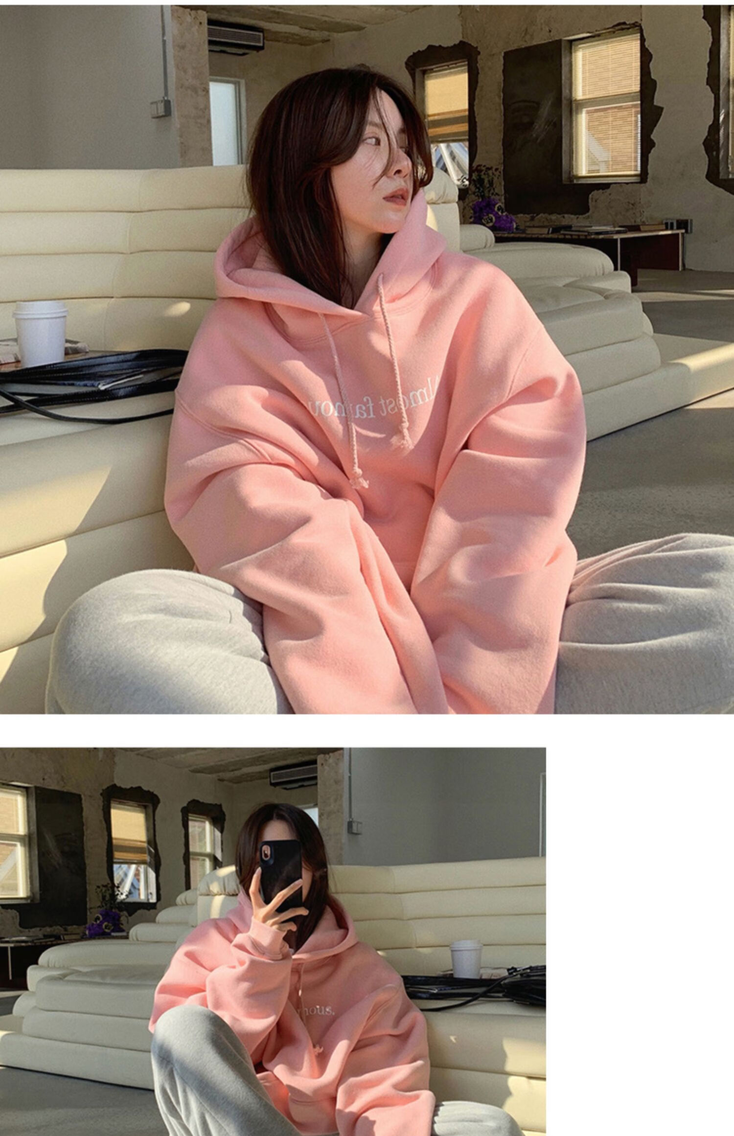 拉夏贝尔homme潮牌新品粉色连帽卫衣女2022春秋季新款带帽chic港味