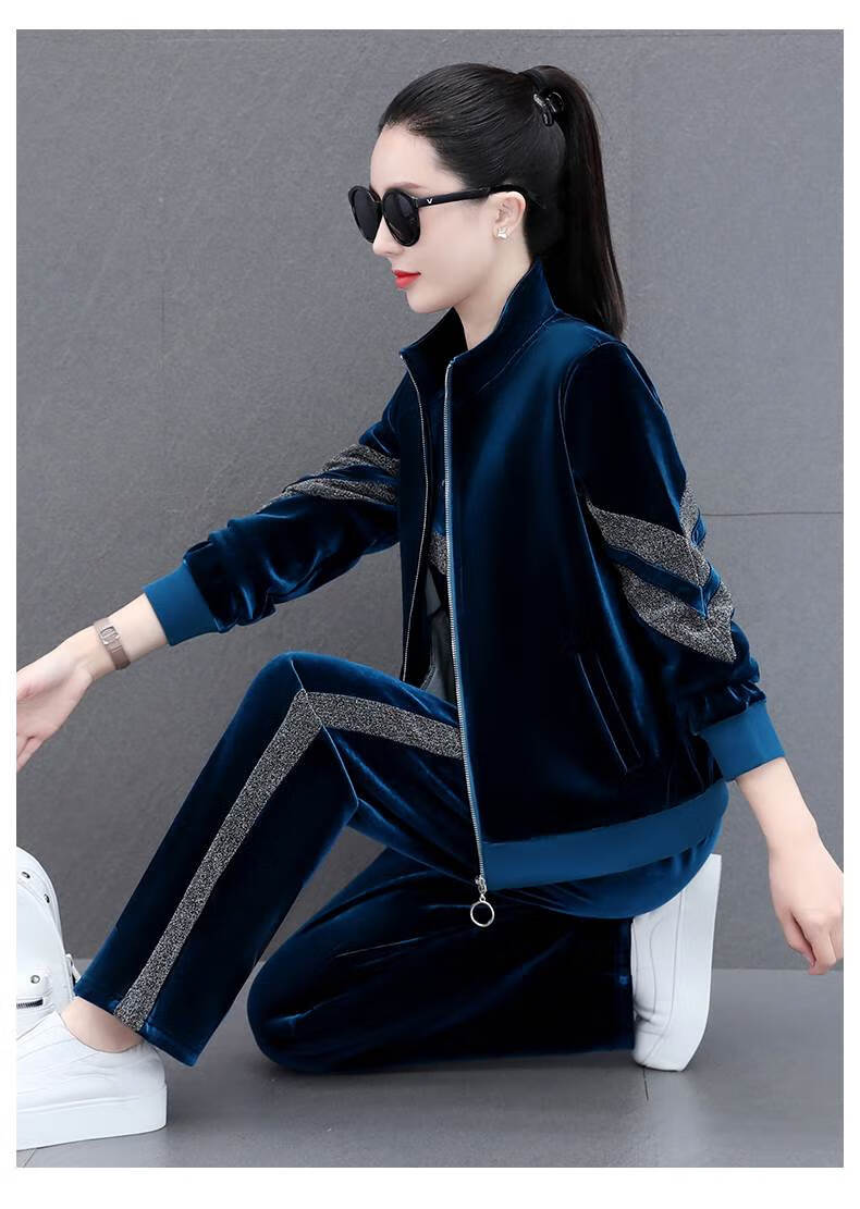 宾鹿卡 金丝绒运动服套装女秋冬季2022新款时尚女士加绒加厚休闲 酒红